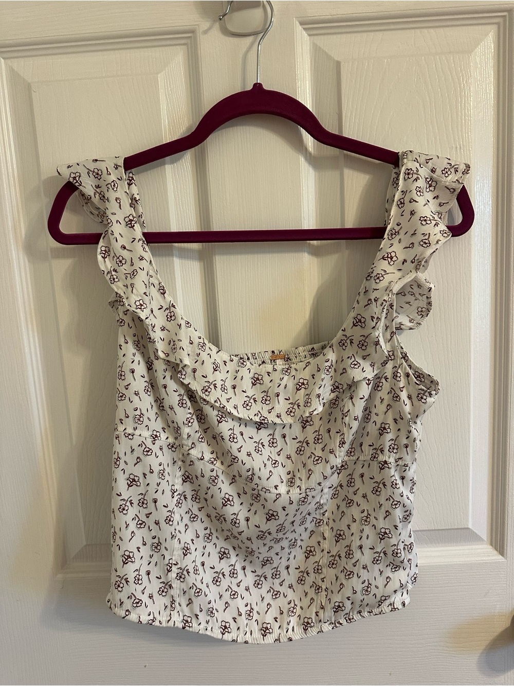 Free People Cream Floral Ruffle Sleeve Top